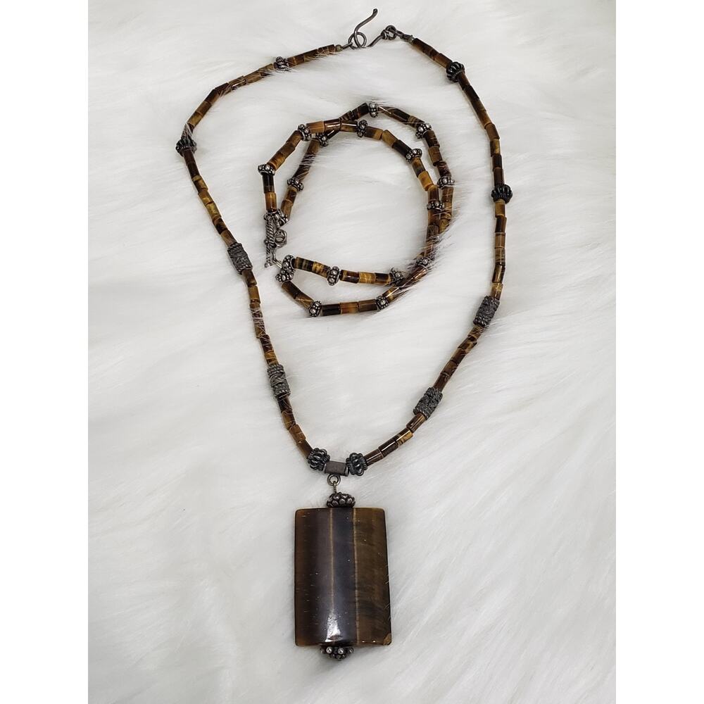 Set Tiger Eye Necklace And A Bracelet lot brown bohemian natural boho festival
